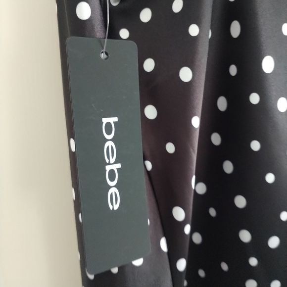 Bebe Satin Midi Silhouette Black & White Polka Dot Dress M - Picture 5 of 11